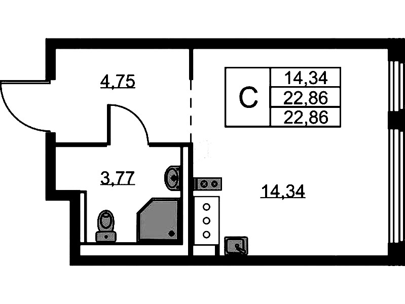 Квартира студия 22.86 м², 9/11 эт., ЖК «Новое Колпино»